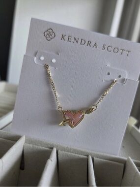 Kendra Scott Gold Necklace with Pink Heart and Arrow Charm